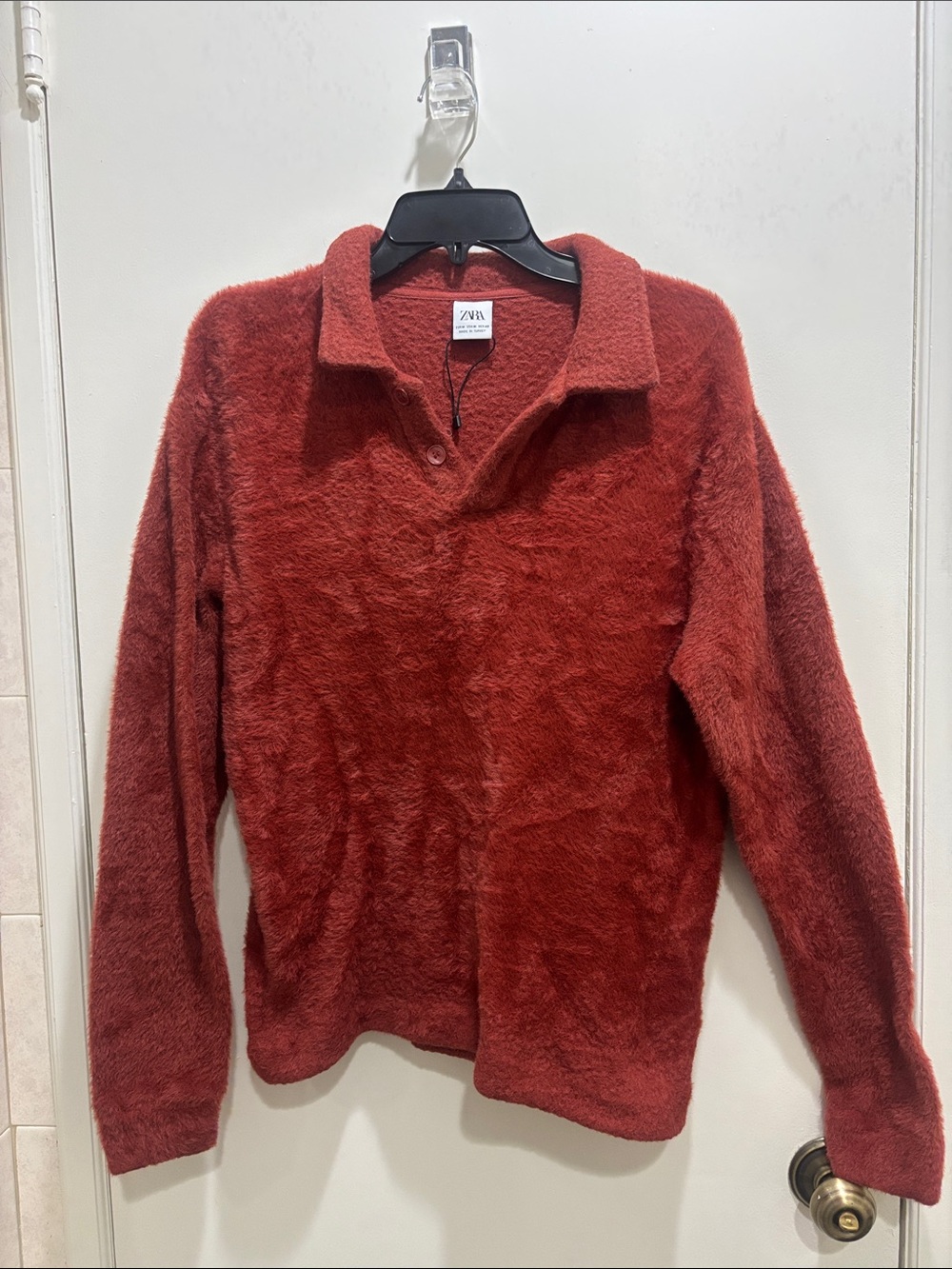 Zara Plush Polo Sweater - Rust